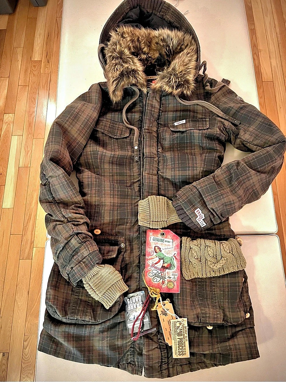 Khujo Vintage Grunge Plaid Coat Utility Jacket – Size L (Fits M) NWT